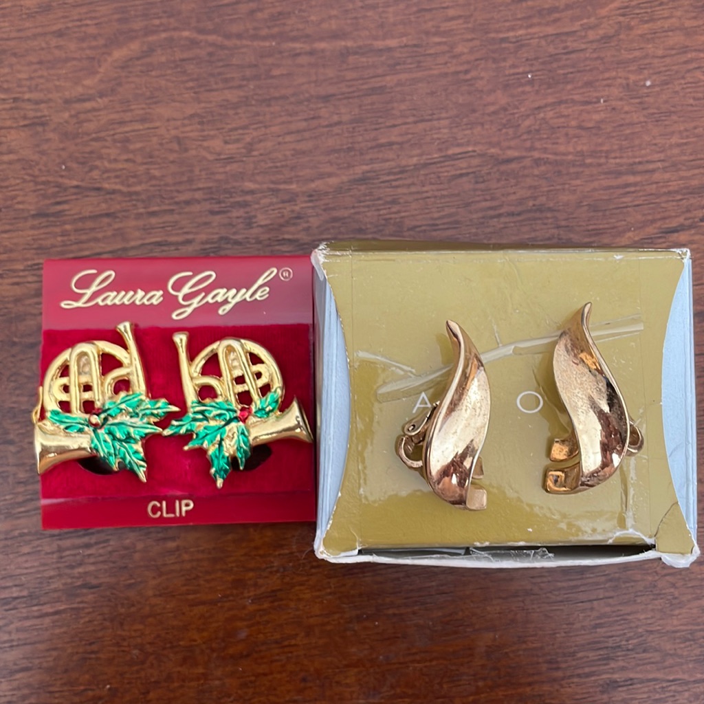 Two Vintage Golden Earrings Clips Laura Gayle